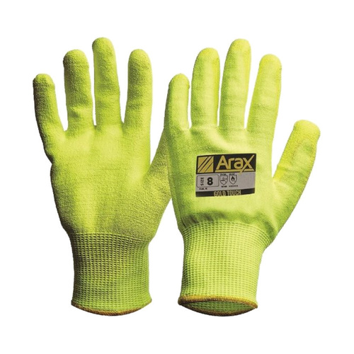 WORKWEAR, SAFETY & CORPORATE CLOTHING SPECIALISTS - ARAX Gold. Hi Vis Yellow ARAX Liner with PU Dip Palm