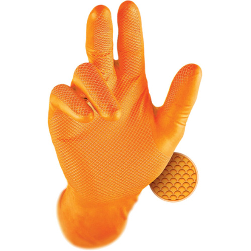 WORKWEAR, SAFETY & CORPORATE CLOTHING SPECIALISTS GRIPPAZ NON-SLIP ORANGE DISPOSABLE NITRILE GLOVES (50/BOX)