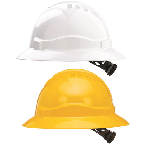 WORKWEAR, SAFETY & CORPORATE CLOTHING SPECIALISTS - Hard Hat (V6) - UNVENTED, FULL BRIM, 6 Point RATCHET Harness