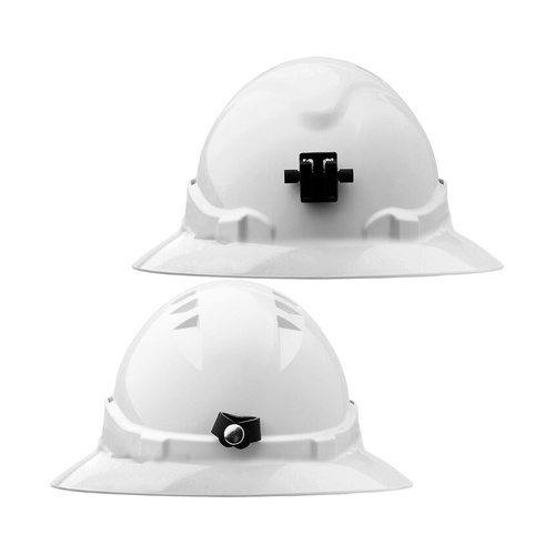 WORKWEAR, SAFETY & CORPORATE CLOTHING SPECIALISTS Hard Hat (V6) - UNVENTED, FULL BRIM, 6 Point RATCHET Harness c/w Lamp Bracket