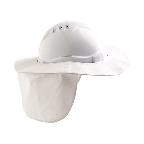 WORKWEAR, SAFETY & CORPORATE CLOTHING SPECIALISTS - HARD HAT BRIM WITH NECK FLAP POLYESTER/PLASTIC   WHITE