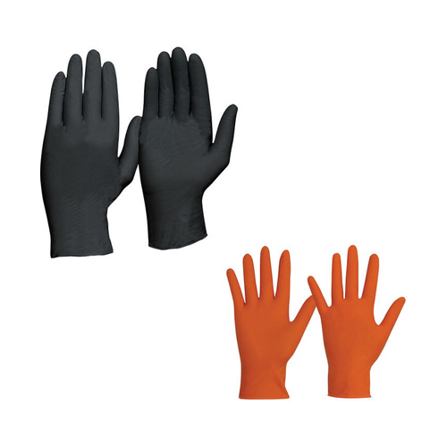 WORKWEAR, SAFETY & CORPORATE CLOTHING SPECIALISTS - DISPOSABLE Orange HEAVY DUTY NITRILE POWDER FREE GLOVES - (100/BOX)