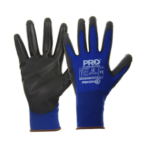 WORKWEAR, SAFETY & CORPORATE CLOTHING SPECIALISTS - GLOVE 15 GAUGE BLUE POLYESTER LINER, BLACK PU DIP (PACK/12PR)