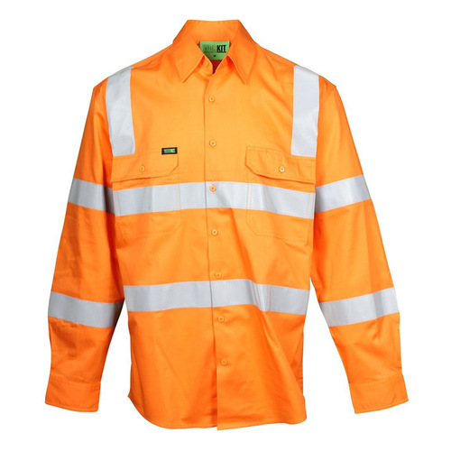 WORKWEAR, SAFETY & CORPORATE CLOTHING SPECIALISTS - SHIRT L/S VIC RAIL 155GSM HI-VIS DRILL BROKEN BRACE BIOMOTION