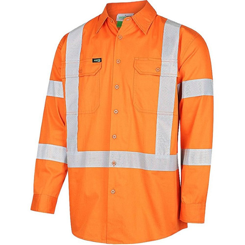 WORKWEAR, SAFETY & CORPORATE CLOTHING SPECIALISTS - SHIRT L/S NSW 155GSM H-VIS DRILL X-BACK BIOMOTION TAPED