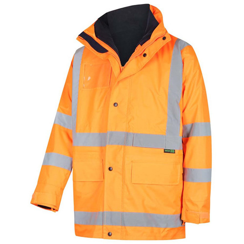 WORKWEAR, SAFETY & CORPORATE CLOTHING SPECIALISTS - Hi-Vis 2 Tone 5 in 1 Waterproof Biomotion X-Back Rail Taped Jacket