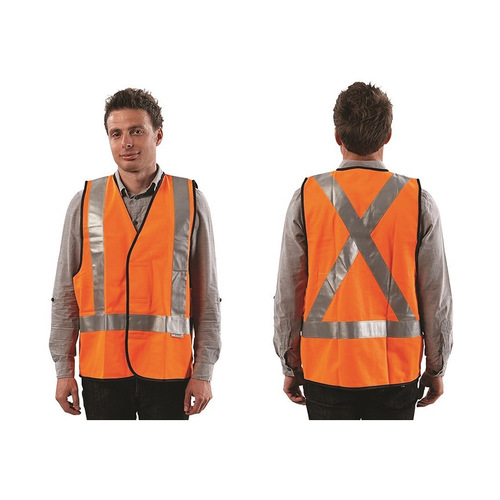 WORKWEAR, SAFETY & CORPORATE CLOTHING SPECIALISTS - FLURO X BACK SAFETY VEST - DAY/NIGHT USE