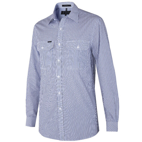 WORKWEAR, SAFETY & CORPORATE CLOTHING SPECIALISTS - Pilbara Mens Y/D Stripe, Dual Pocket, L/S Shirt