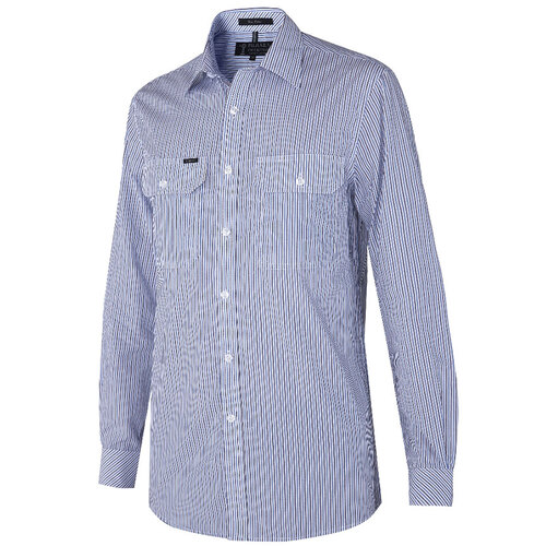 WORKWEAR, SAFETY & CORPORATE CLOTHING SPECIALISTS Pilbara Mens Y/D Stripe, Dual Pocket, L/S Shirt