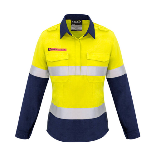 WORKWEAR, SAFETY & CORPORATE CLOTHING SPECIALISTS - Womens Red Flame Hi Vis Closed Front Shirt - Hoop Taped