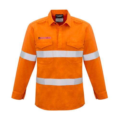 WORKWEAR, SAFETY & CORPORATE CLOTHING SPECIALISTS - Mens Red Flame Hi Vis Closed Front Shirt - Hoop Taped